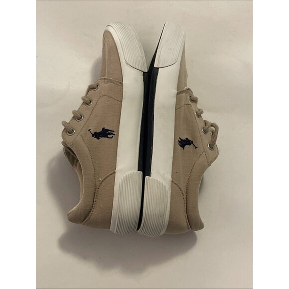 Boys Tan Polo Ralph Lauren Lace Up Canvas Sneaker Dress Shoes Size 4Y Logo - Picture 12 of 16